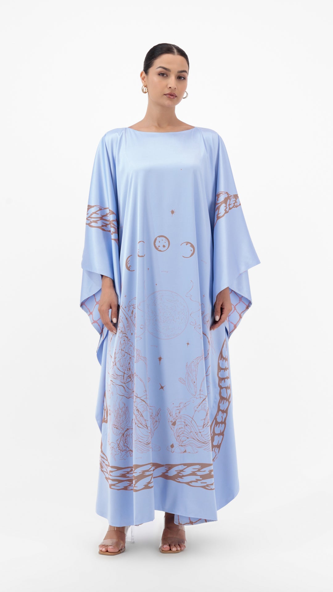 Scarf Style Printed dress misty blue