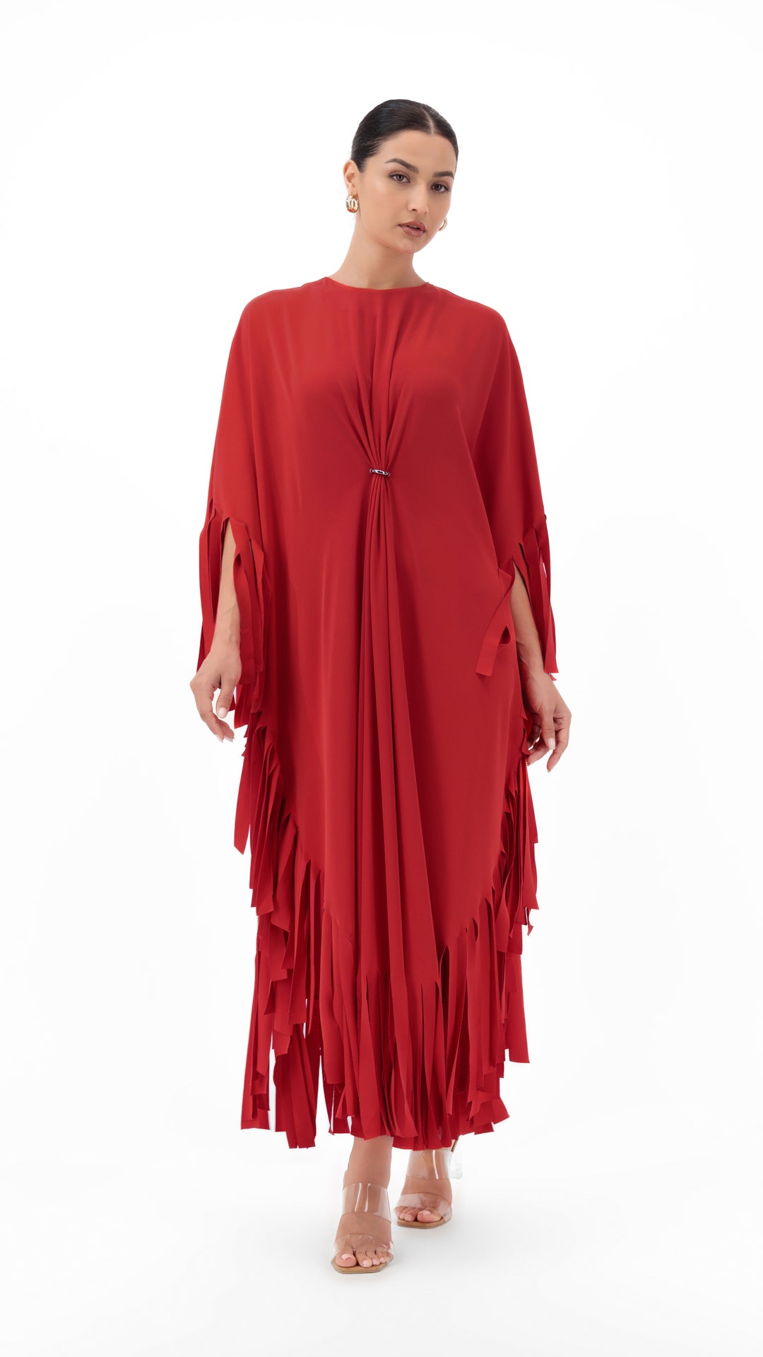 Striped Fringe Dress Red