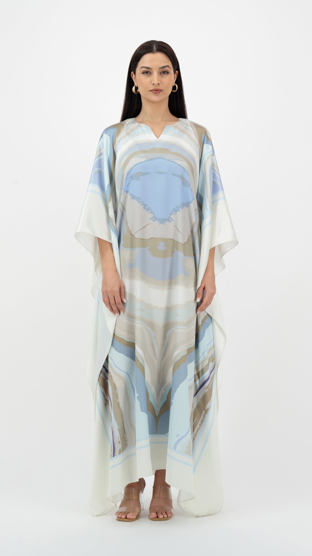 فستان مطبوع على شكل وشاح - سماوي