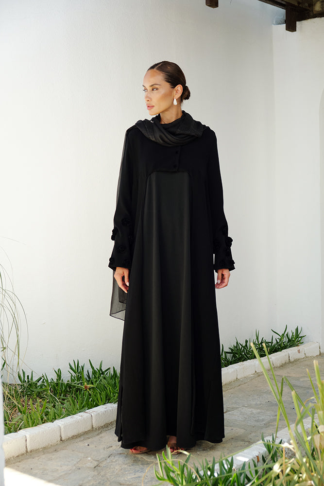 Black floral abaya