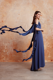 long strap evening gown in crepe