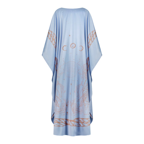Scarf-Style Printed dress - misty blue