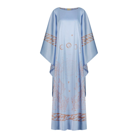 Scarf-Style Printed dress - misty blue