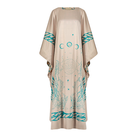 Scarf-Style Printed dress- beige
