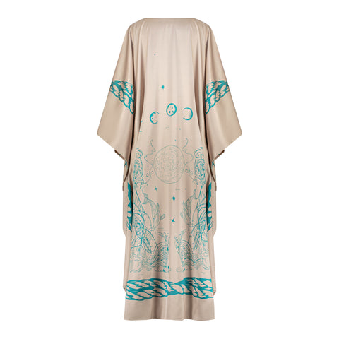 Scarf-Style Printed dress- beige