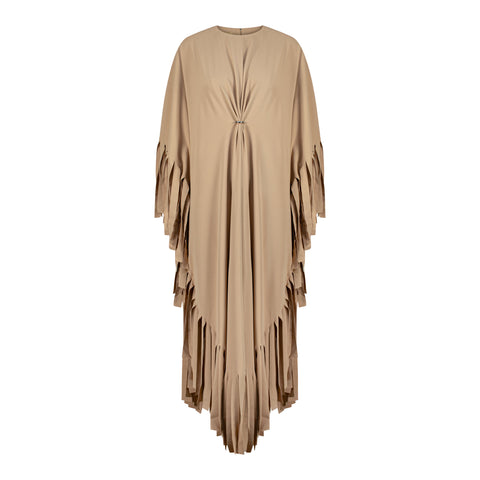 Striped Fringe Dress - Beige