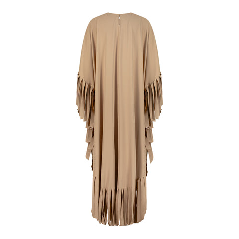 Striped Fringe Dress - Beige