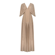 Long beige dress with waist ties