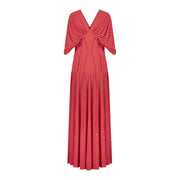 Long vibrant red dress with waist ties