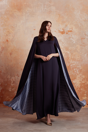 long dress with cape sleeves in crepe