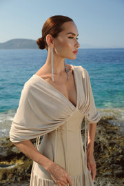 Long beige dress with waist ties