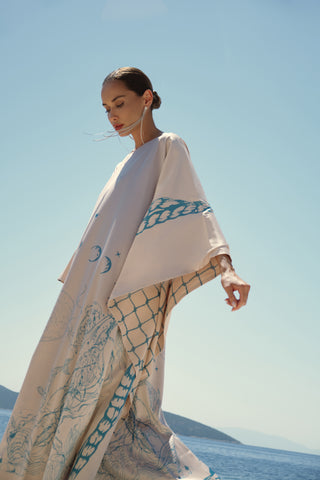 Scarf-Style Printed dress- beige