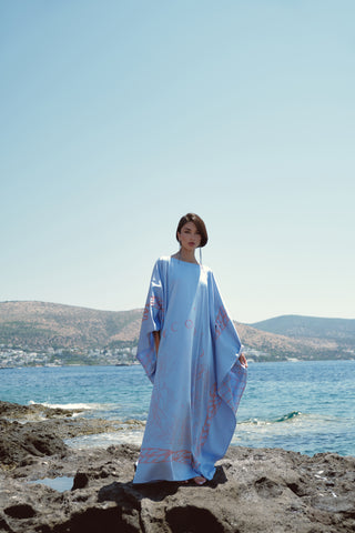 Scarf-Style Printed dress - misty blue