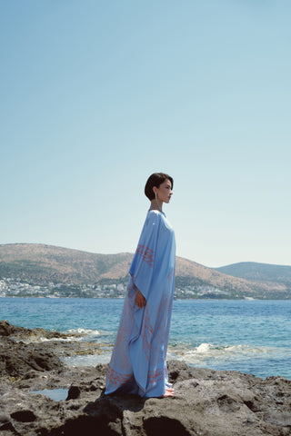 Scarf-Style Printed dress - misty blue
