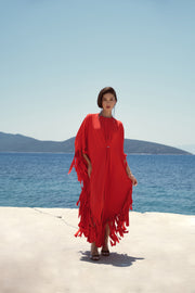 Striped Fringe Dress – Red