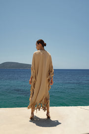 Striped Fringe Dress - Beige