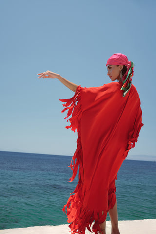 Striped Fringe Dress – Red