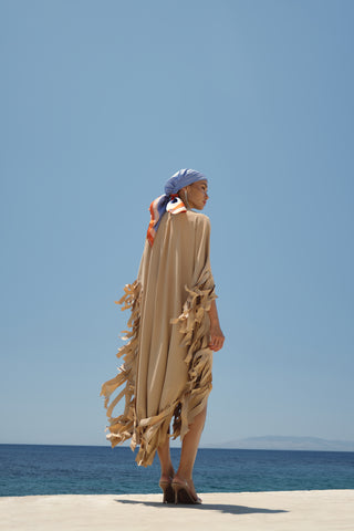 Striped Fringe Dress - Beige