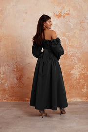 black puff sleeves dress in taffeta