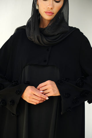 Black floral abaya