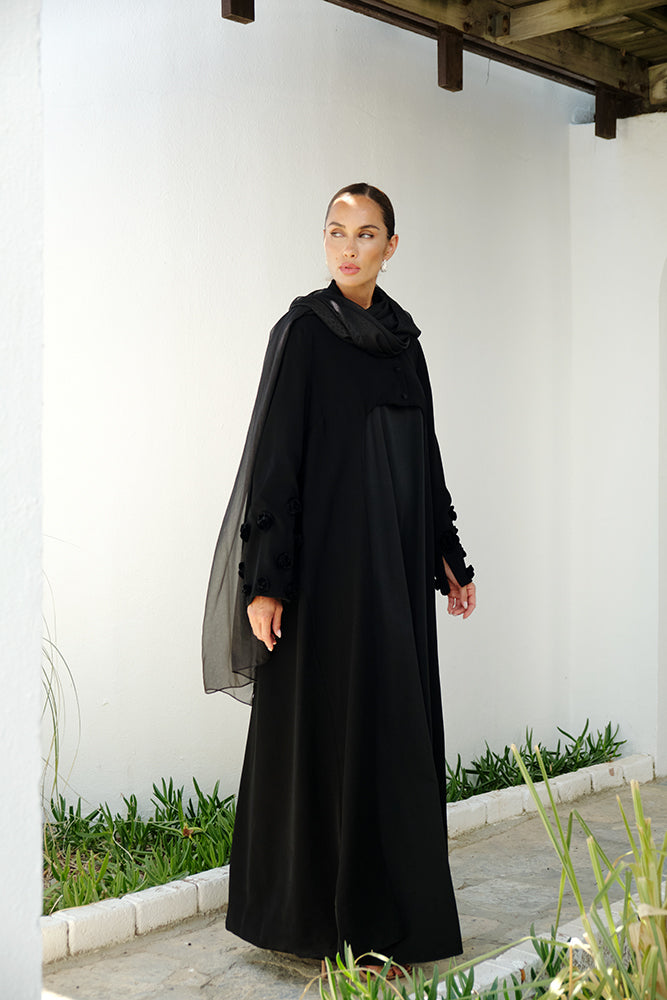Black floral abaya