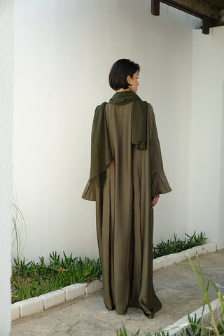 Olive green abaya with pleats