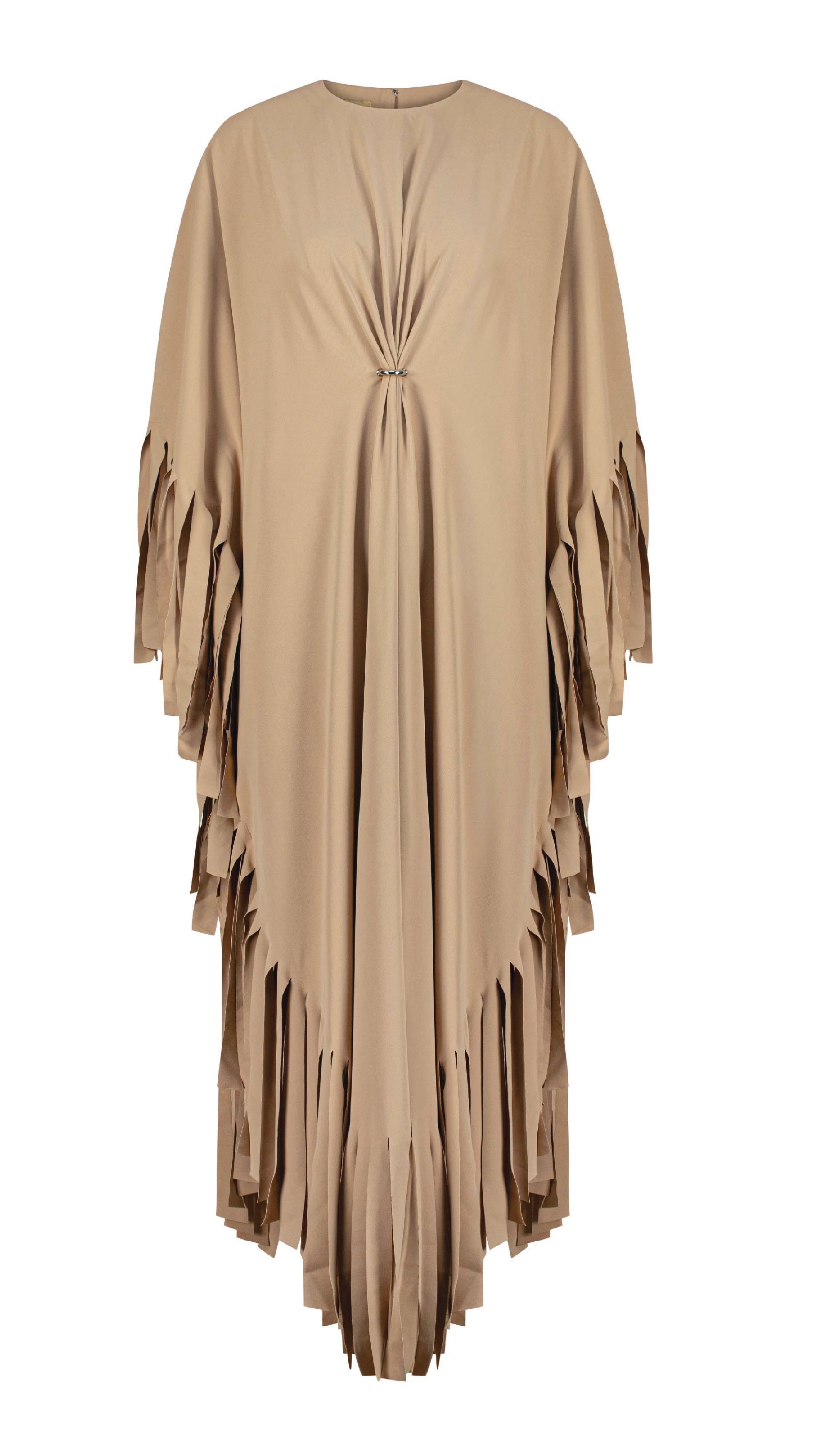 Striped Fringe Dress   Beige
