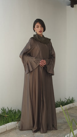 Olive green abaya with pleats