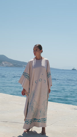 Scarf-Style Printed dress- beige