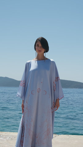 Scarf-Style Printed dress - misty blue