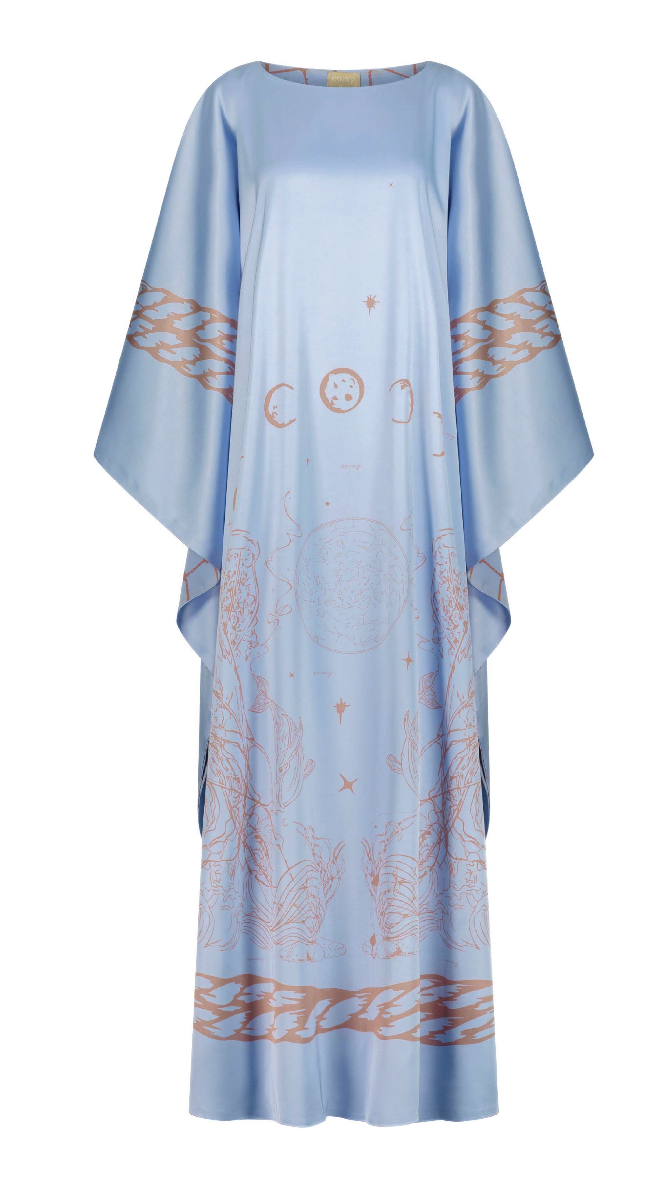 Scarf Style Printed dress misty blue